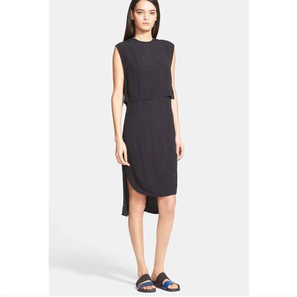 HELMUT LANG Blaze Layered Hi Lo Dress Sleeveless Georgette